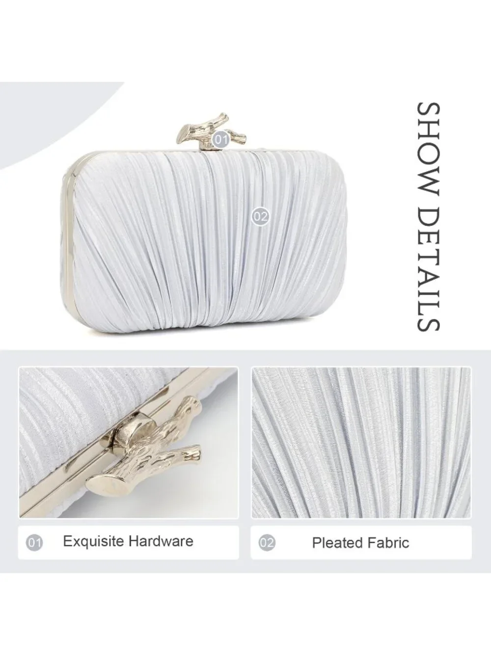 👜 Women's Silver Evening Bag Pleated Clutch Bag with Chain for Wedding Party
